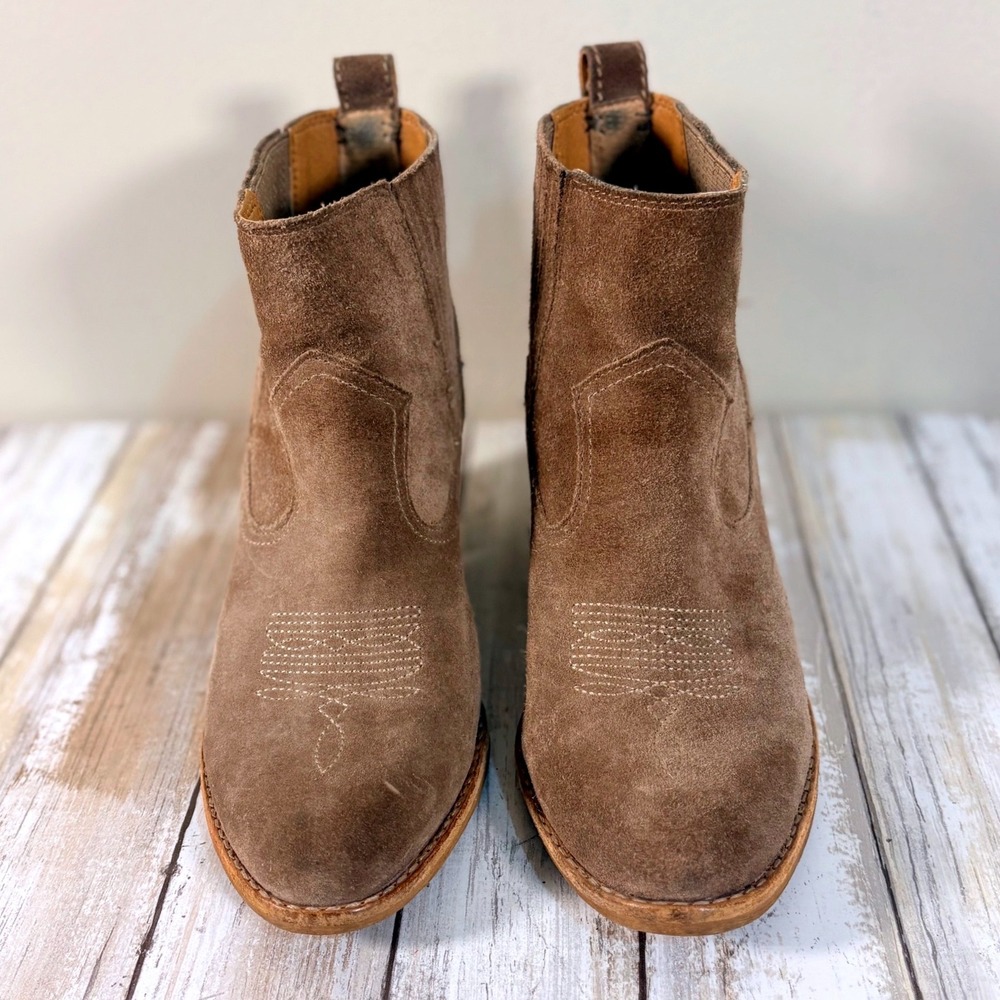 Dolce‎ Vita Brown Suede Western Ankle Boots Stacked Block Heel Booties Size 7.5